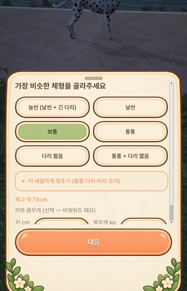 체형과 키를 고르는 화면