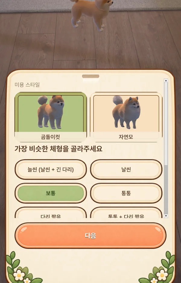 포메라니안 미용 스타일을 고르는 꾸미기 화면